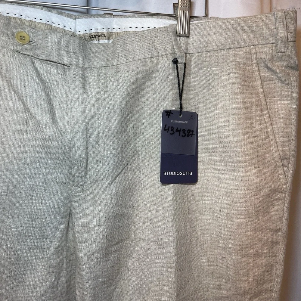 Men's BESPOKE STUDIO SUITS Linen Pants Light Natural Beige Trousers 45x26 Reg